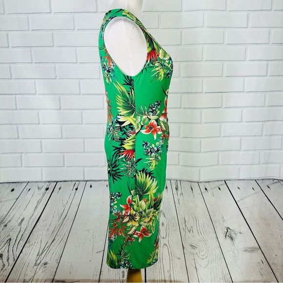 Forever 21 Green Tropical Floral Print Mock Wrap Dress - Size XL - Picture 6 of 16